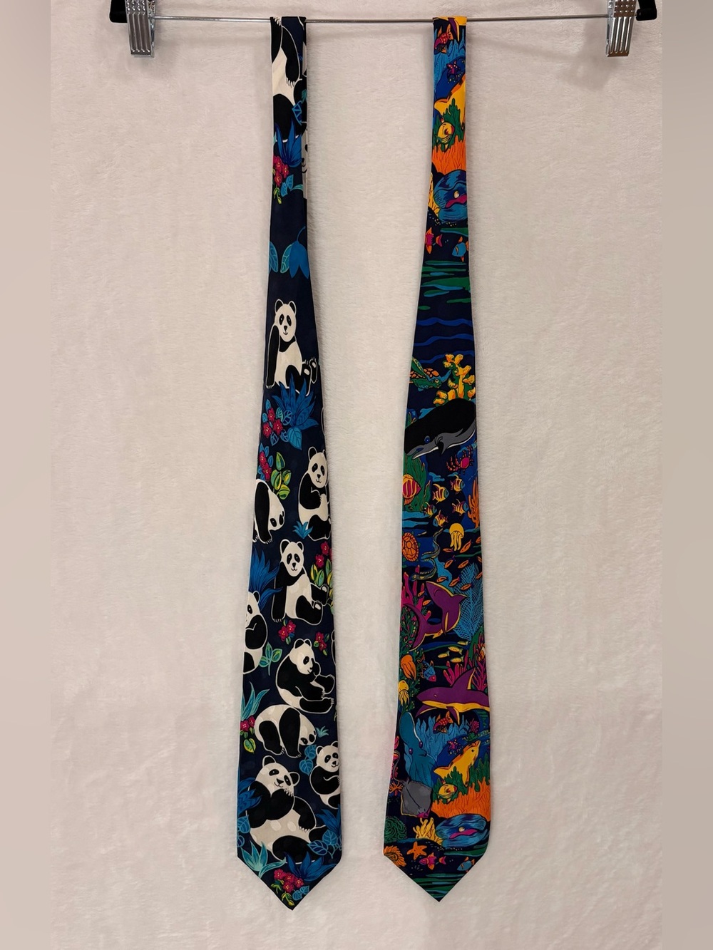 🐼 Vintage Addiction 100% Silk Novelty Tie Lot – Panda Bear & Ocean Life Necktie